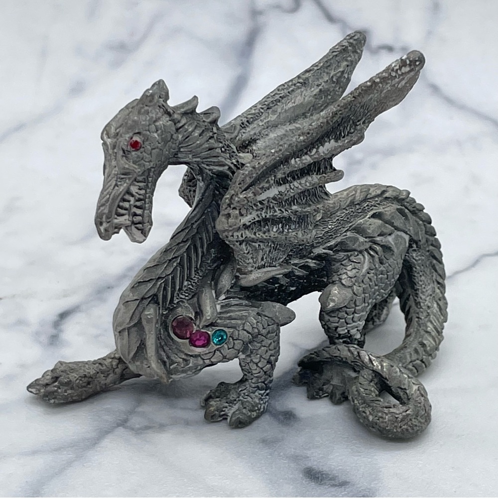 Vintage Comstock Pewter Dragon with Rhinestones